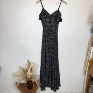 Kimchi Blue La Playa Maxi Dress Women's 2 Button Front Black Floral Beach Boho